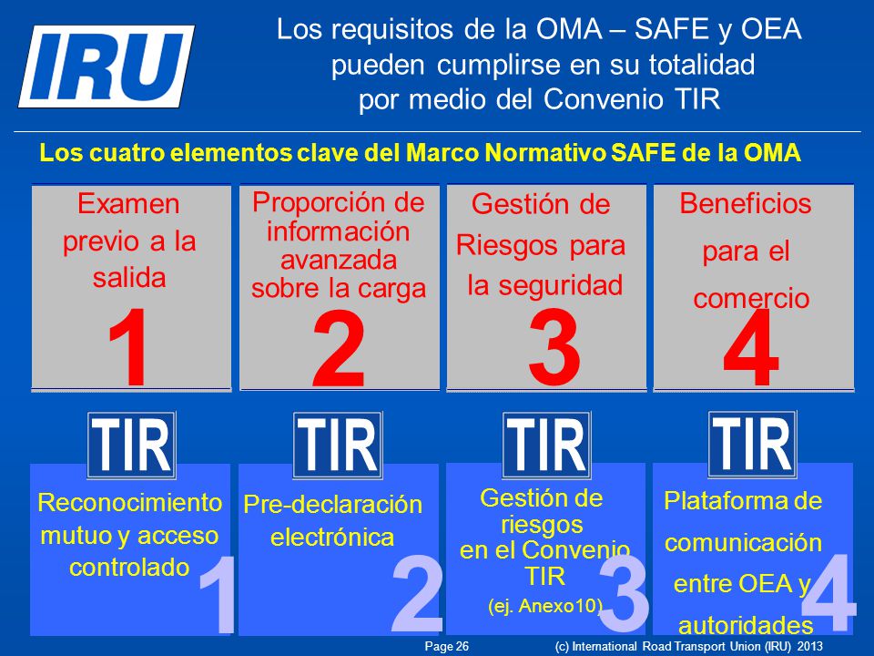 Los requisitos de la OMA – SAFE y OEA pueden cumplirse en su totalidad por medio del Convenio TIR