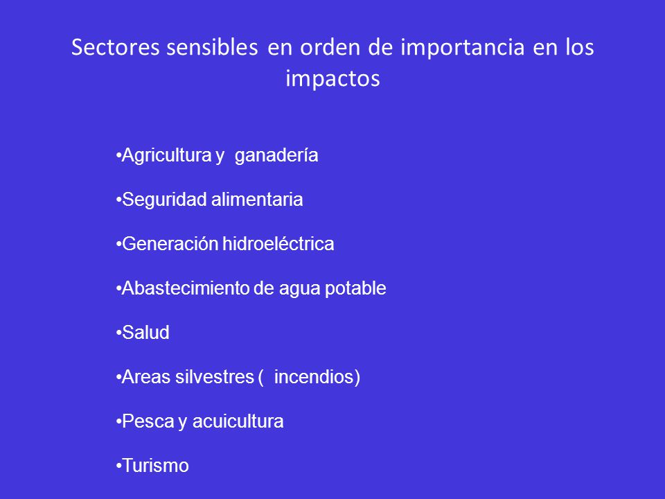Sectores sensibles en orden de importancia en los impactos
