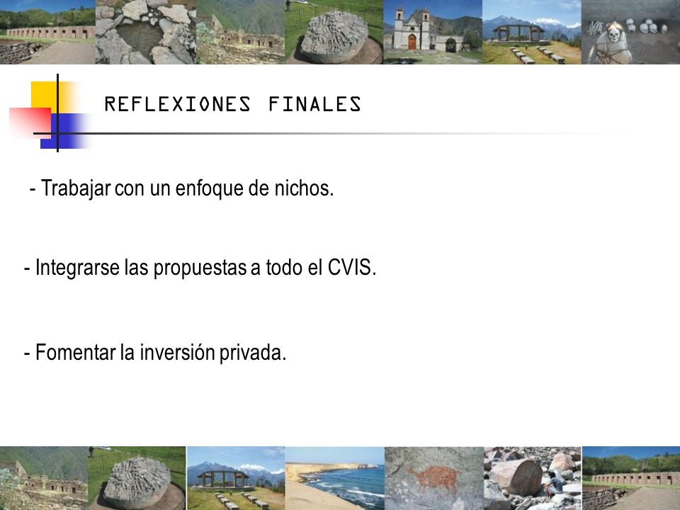 REFLEXIONES FINALES - Trabajar con un enfoque de nichos. - Integrarse las propuestas a todo el CVIS.