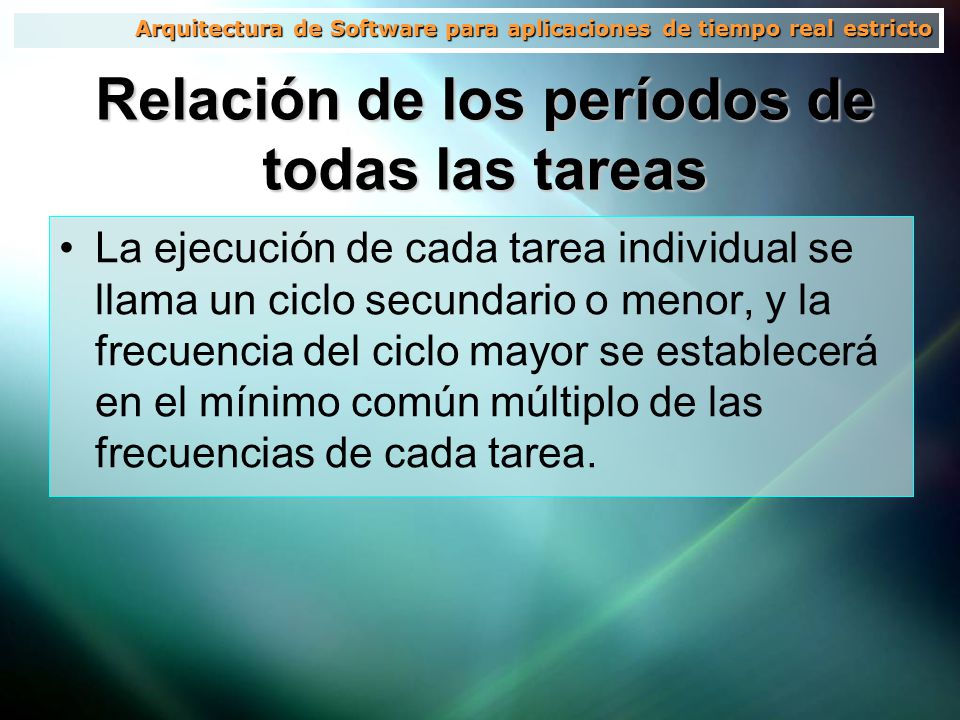 Relación de los períodos de todas las tareas
