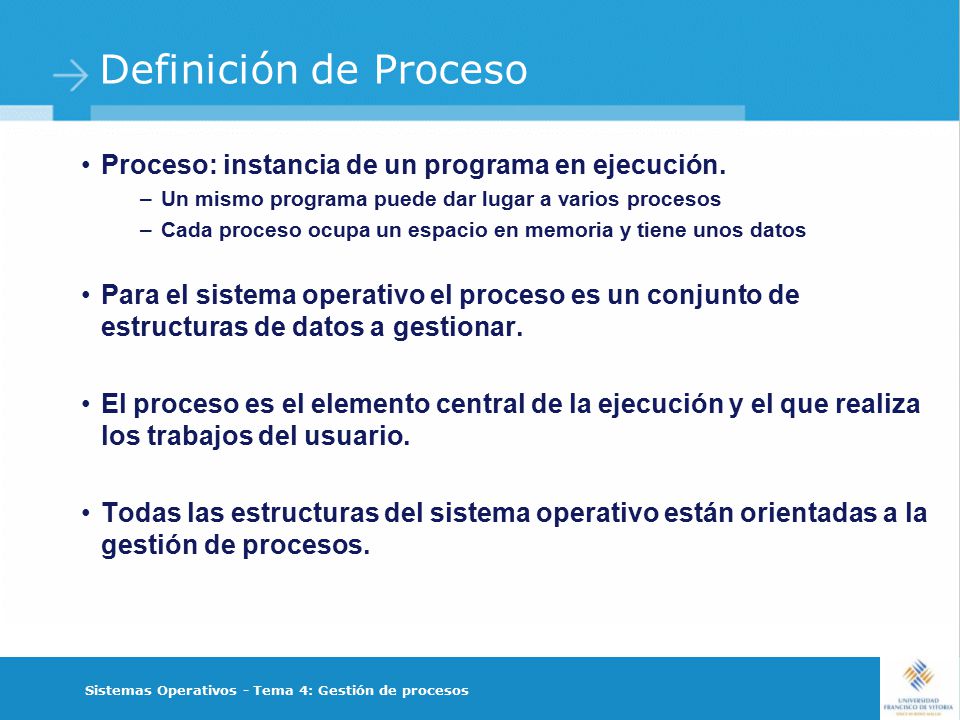 Definición de Proceso Proceso: instancia de un programa en ejecución.