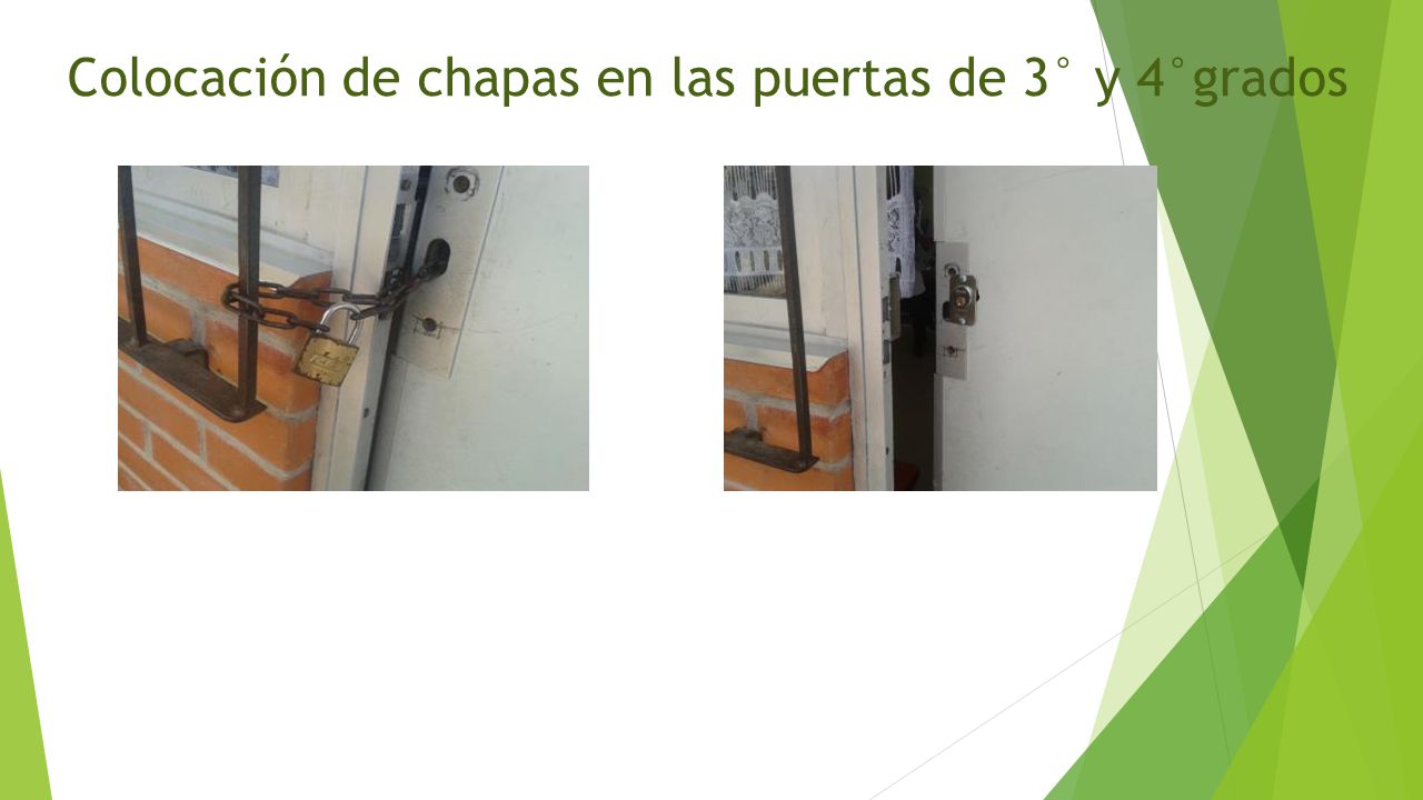 Colocación de chapas en las puertas de 3° y 4°grados