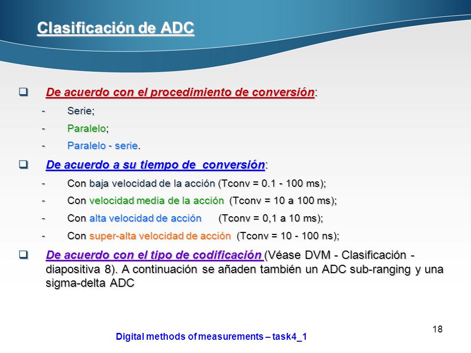 Clasificación de ADC De acuerdo con el procedimiento de conversión: