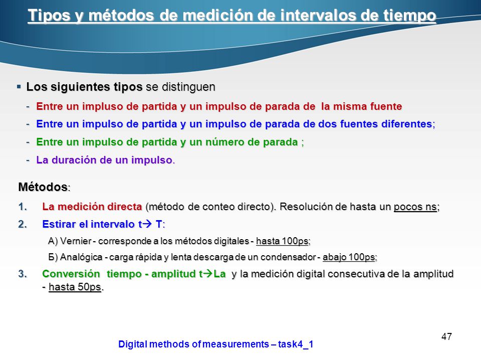 Tipos y métodos de medición de intervalos de tiempo