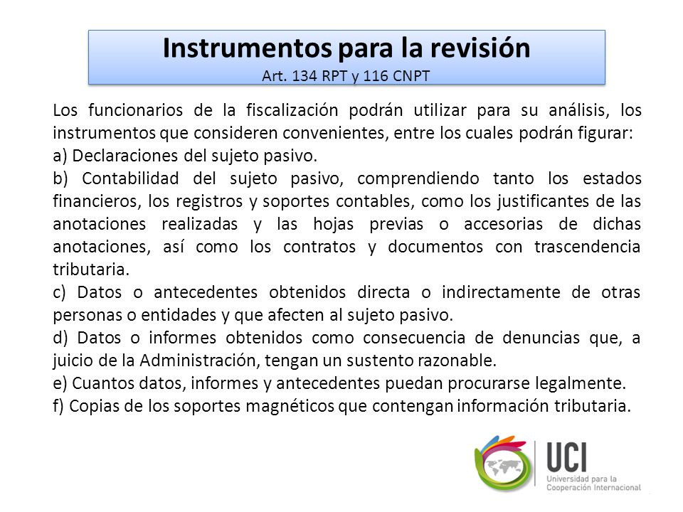 Instrumentos para la revisión Art. 134 RPT y 116 CNPT