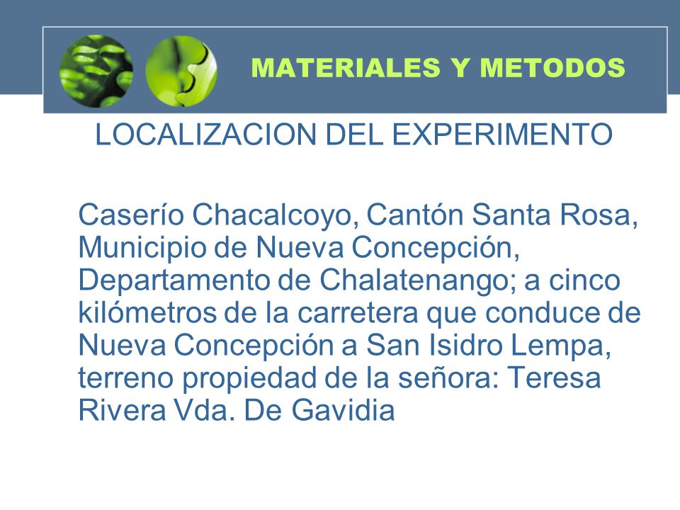 LOCALIZACION DEL EXPERIMENTO