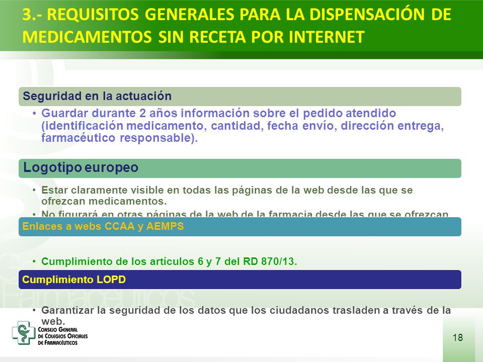 3.- REQUISITOS GENERALES PARA LA DISPENSACIÓN DE MEDICAMENTOS SIN RECETA POR INTERNET