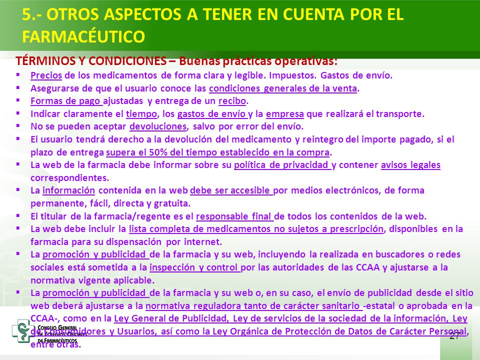 5.- OTROS ASPECTOS A TENER EN CUENTA POR EL FARMACÉUTICO