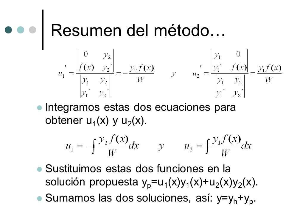 Resumen del método… Integramos estas dos ecuaciones para obtener u1(x) y u2(x).