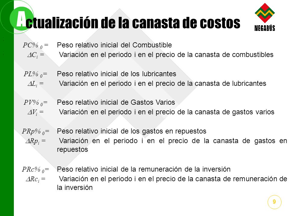 A ctualización de la canasta de costos PC% 0 =