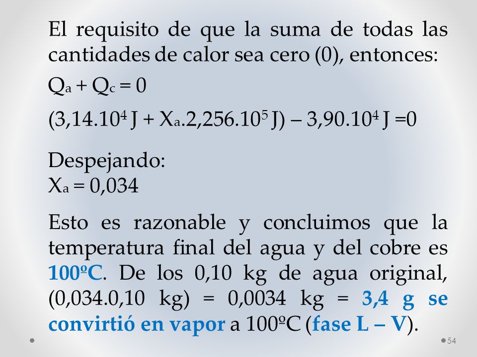 El requisito de que la suma de todas las cantidades de calor sea cero (0), entonces: