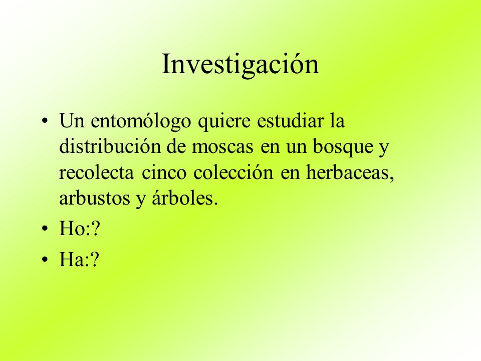 Investigación Un entomólogo quiere estudiar la distribución de moscas en un bosque y recolecta cinco colección en herbaceas, arbustos y árboles.