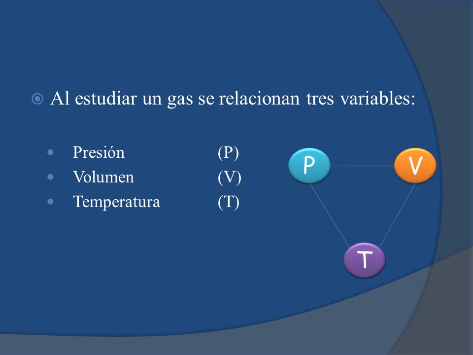 P V T Al estudiar un gas se relacionan tres variables: Presión (P)