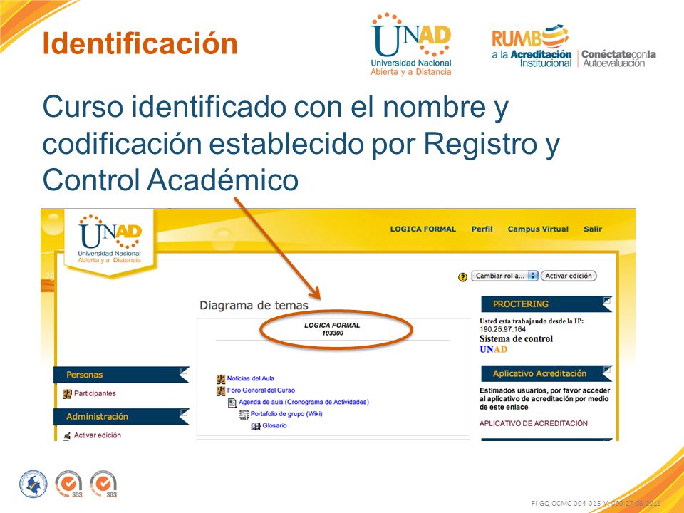 Identificación Curso identificado con el nombre y codificación establecido por Registro y Control Académico.