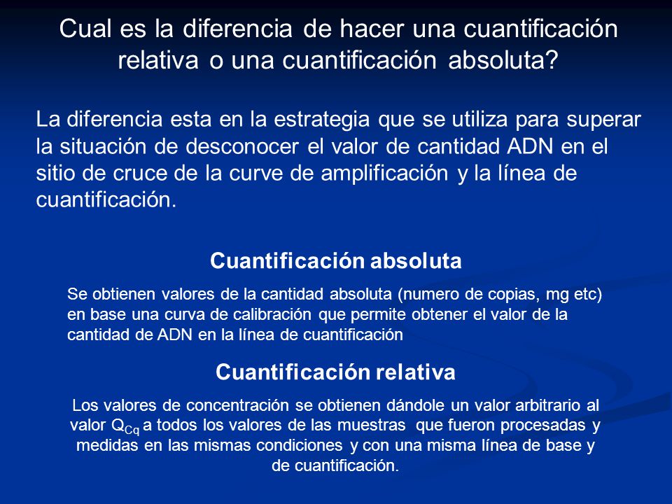 Cuantificación absoluta Cuantificación relativa