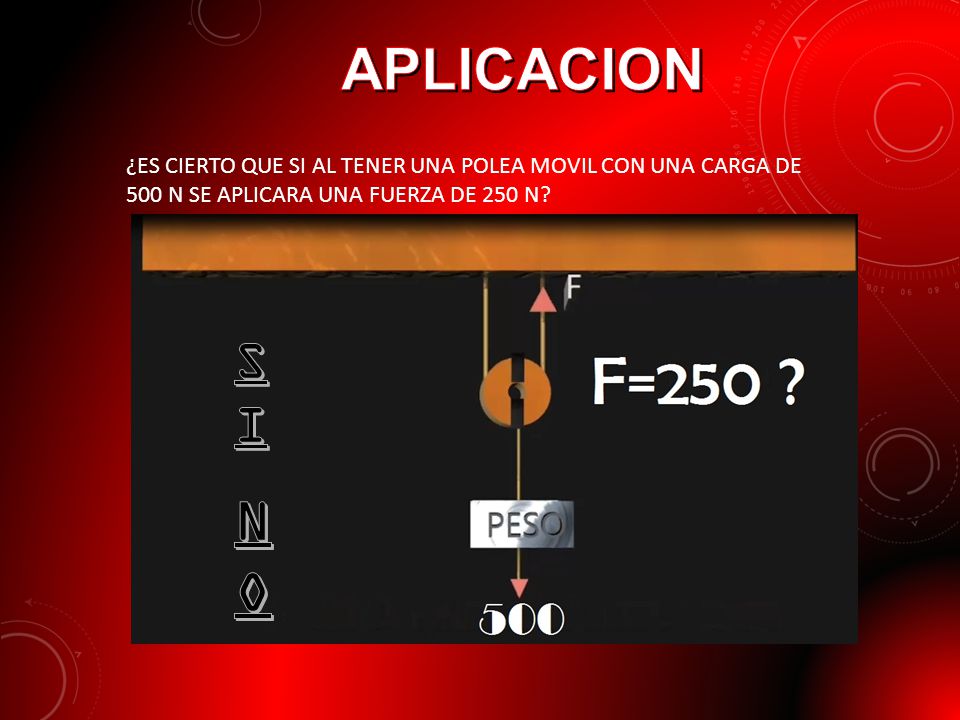 APLICACION ¿ES CIERTO QUE SI AL TENER UNA POLEA MOVIL CON UNA CARGA DE 500 N SE APLICARA UNA FUERZA DE 250 N