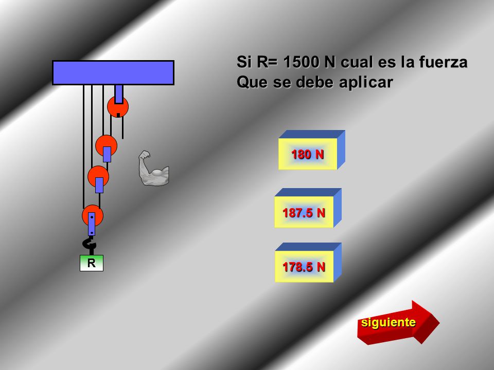 Si R= 1500 N cual es la fuerza Que se debe aplicar 180 N N R