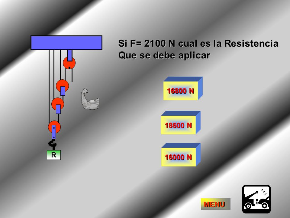 Si F= 2100 N cual es la Resistencia Que se debe aplicar