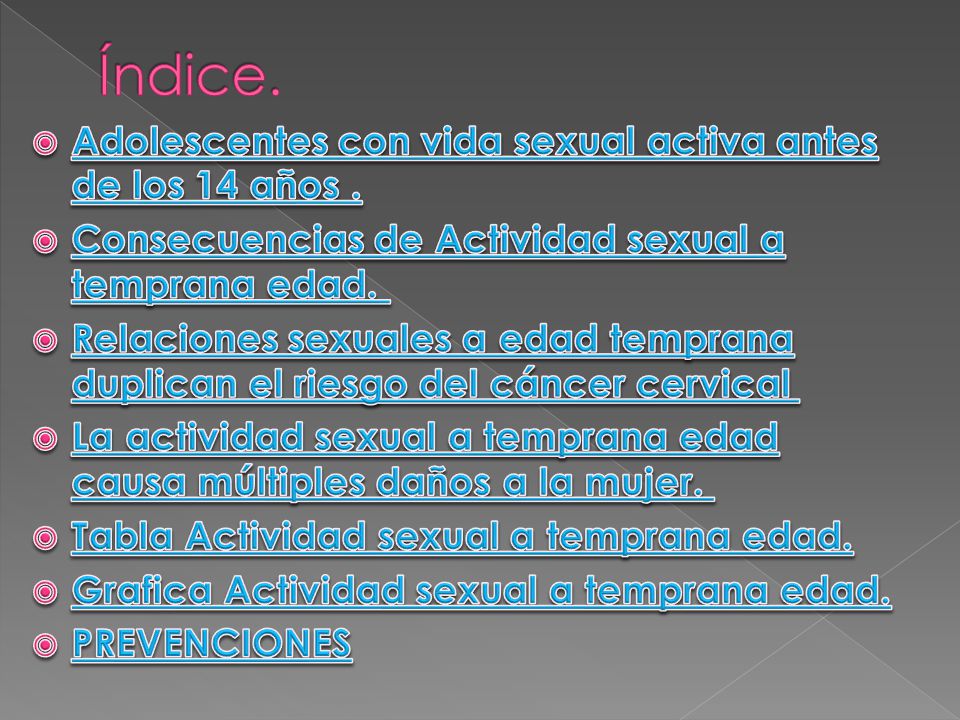 Índice. Adolescentes con vida sexual activa antes de los 14 años .
