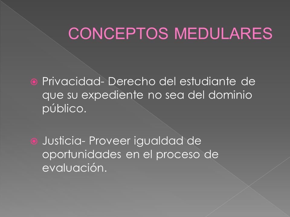 CONCEPTOS MEDULARES Privacidad- Derecho del estudiante de que su expediente no sea del dominio público.