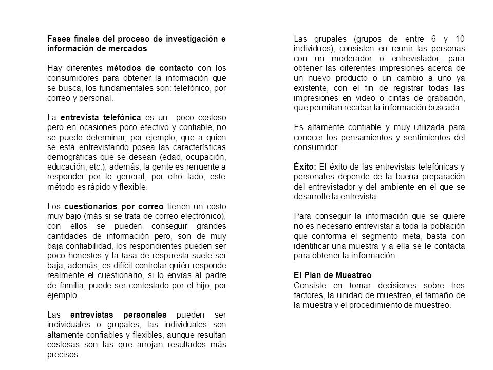 Fases finales del proceso de investigación e información de mercados