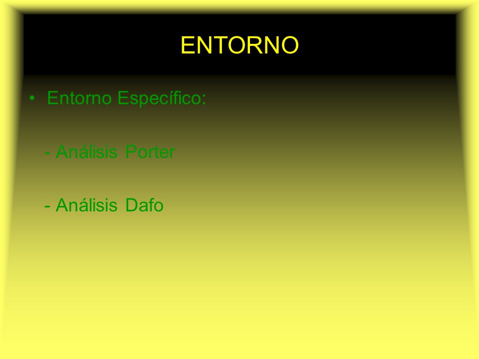 ENTORNO Entorno Específico: - Análisis Porter - Análisis Dafo