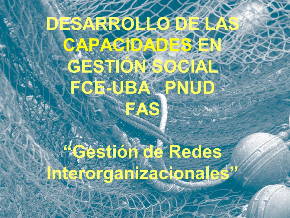 DESARROLLO DE LAS CAPACIDADES EN GESTIÓN SOCIAL FCE-UBA PNUD FAS Gestión de Redes Interorganizacionales