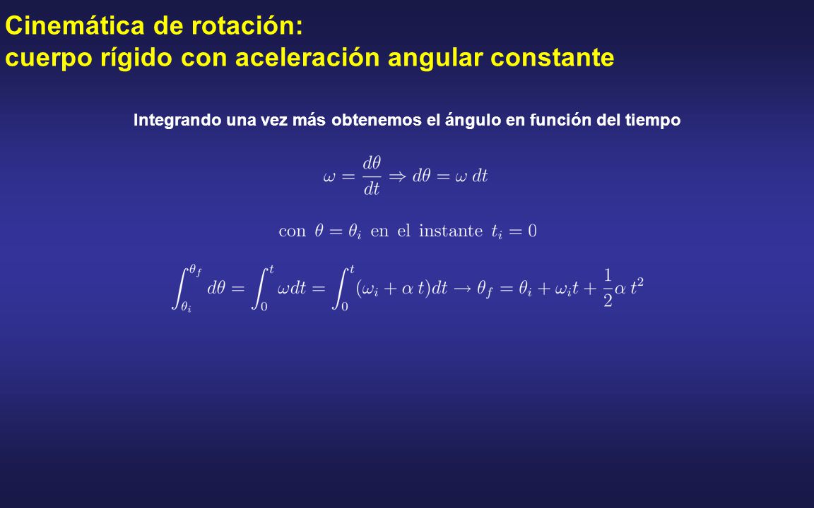 Integrando una vez más obtenemos el ángulo en función del tiempo