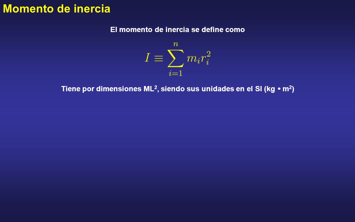 Momento de inercia El momento de inercia se define como