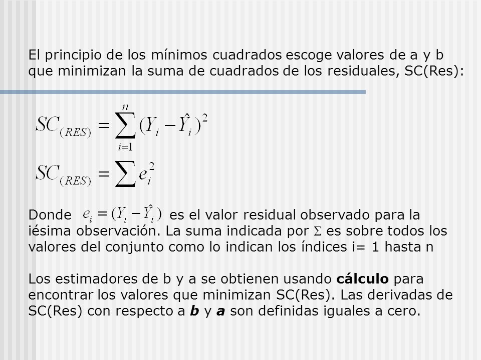 El principio de los mínimos cuadrados escoge valores de a y b