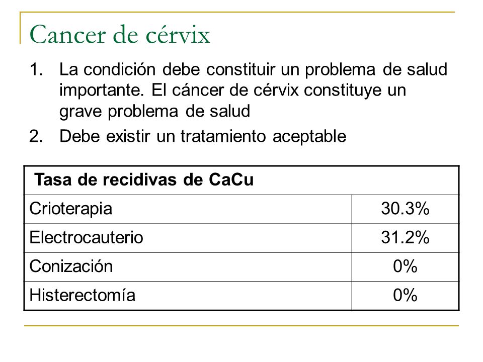 Cancer de cérvix La condición debe constituir un problema de salud importante. El cáncer de cérvix constituye un grave problema de salud.