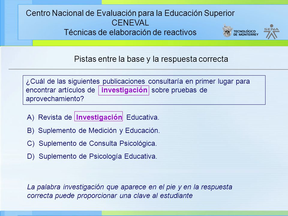 Pistas entre la base y la respuesta correcta