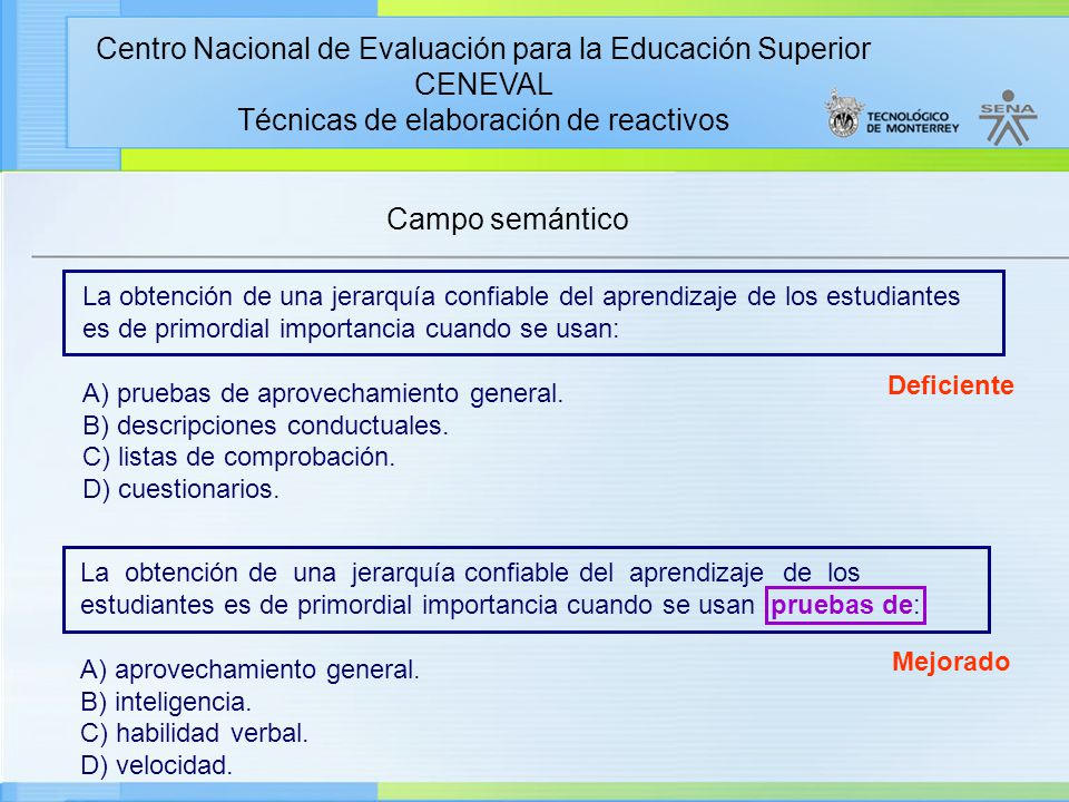Campo semántico La obtención de una jerarquía confiable del aprendizaje de los estudiantes es de primordial importancia cuando se usan: