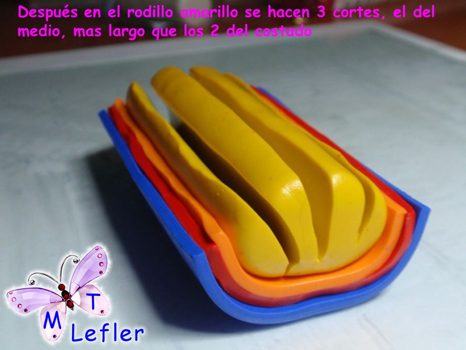 Después en el rodillo amarillo se hacen 3 cortes, el del medio, mas largo que los 2 del costado
