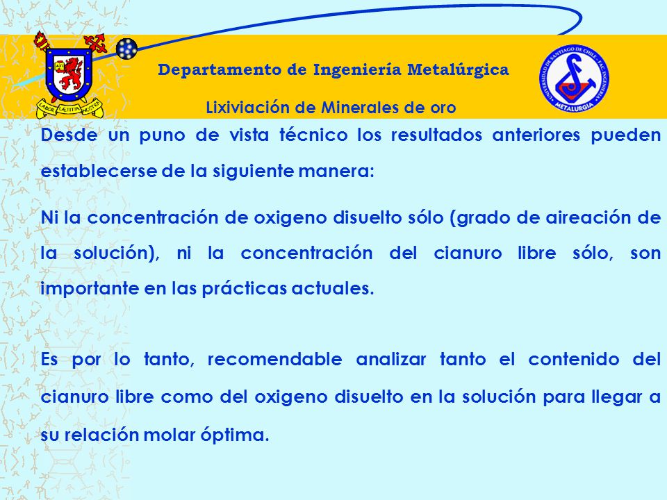 Departamento de Ingeniería Metalúrgica Lixiviación de Minerales de oro
