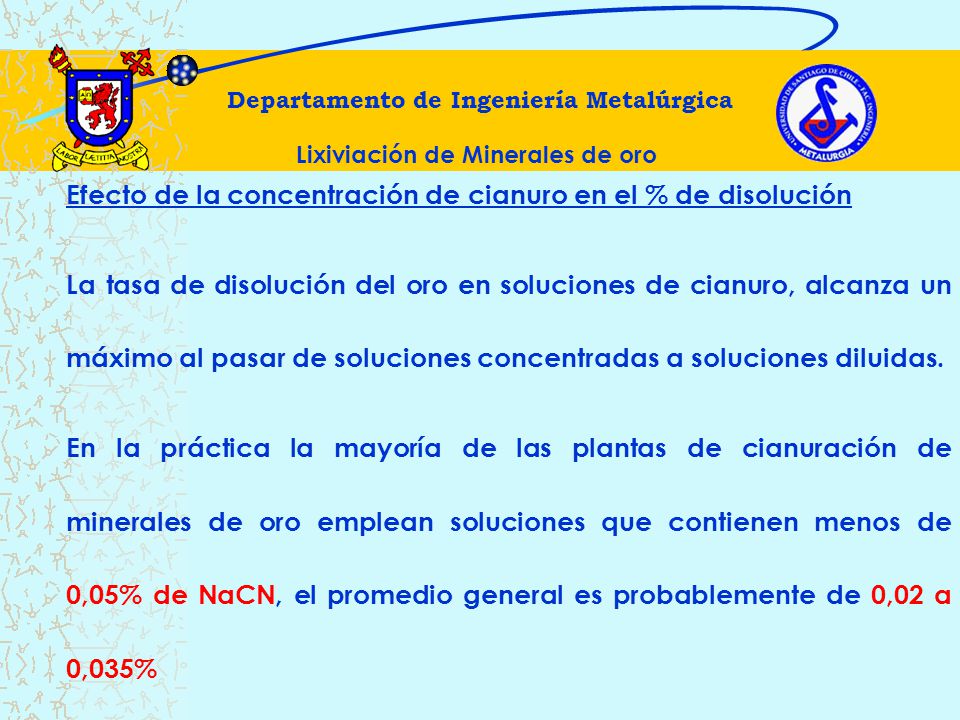 Departamento de Ingeniería Metalúrgica Lixiviación de Minerales de oro