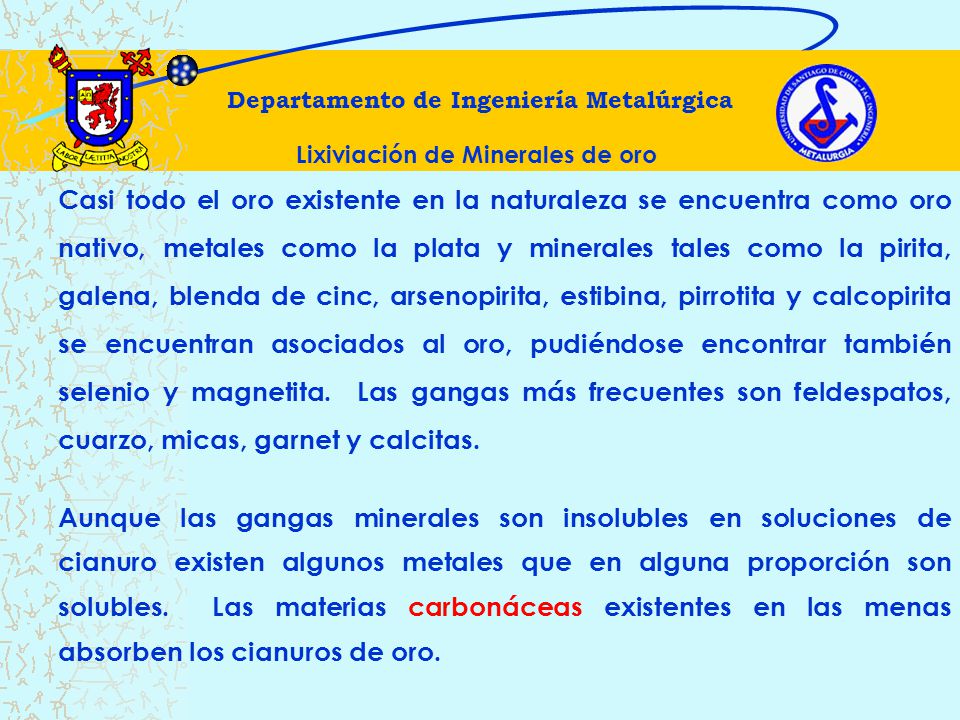 Departamento de Ingeniería Metalúrgica Lixiviación de Minerales de oro