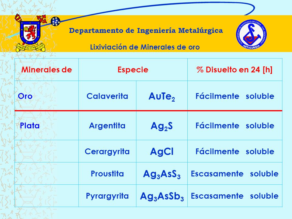 Departamento de Ingeniería Metalúrgica Lixiviación de Minerales de oro