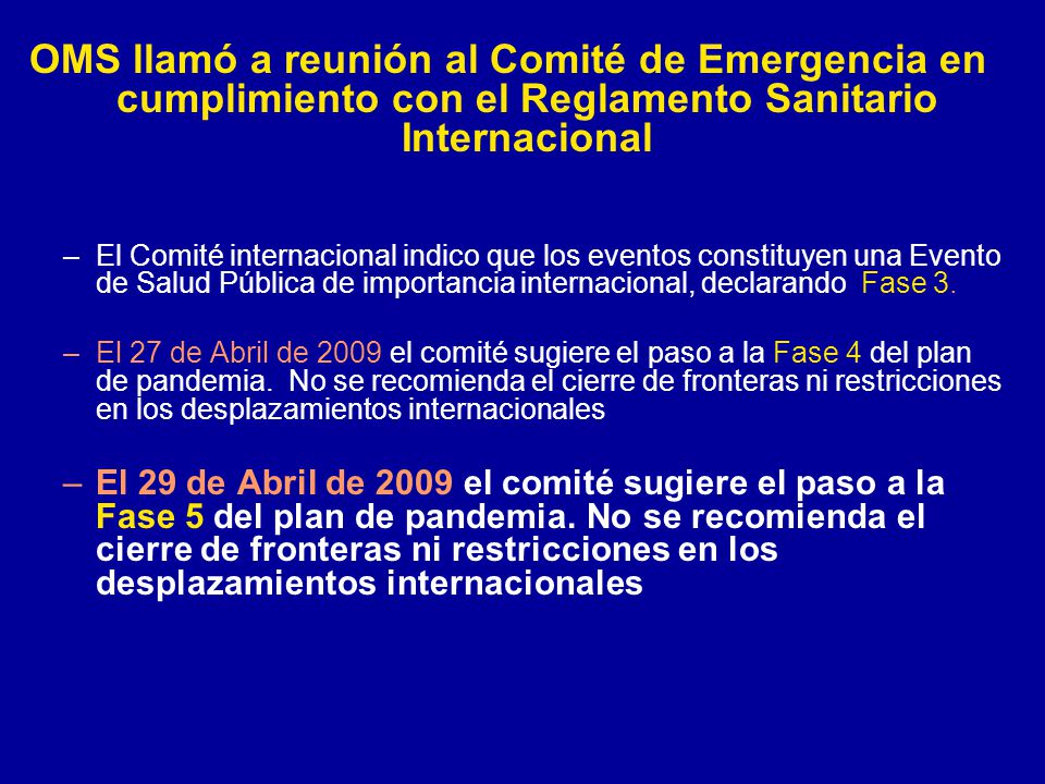 OMS llamó a reunión al Comité de Emergencia en cumplimiento con el Reglamento Sanitario Internacional