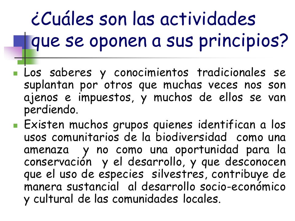 ¿Cuáles son las actividades que se oponen a sus principios