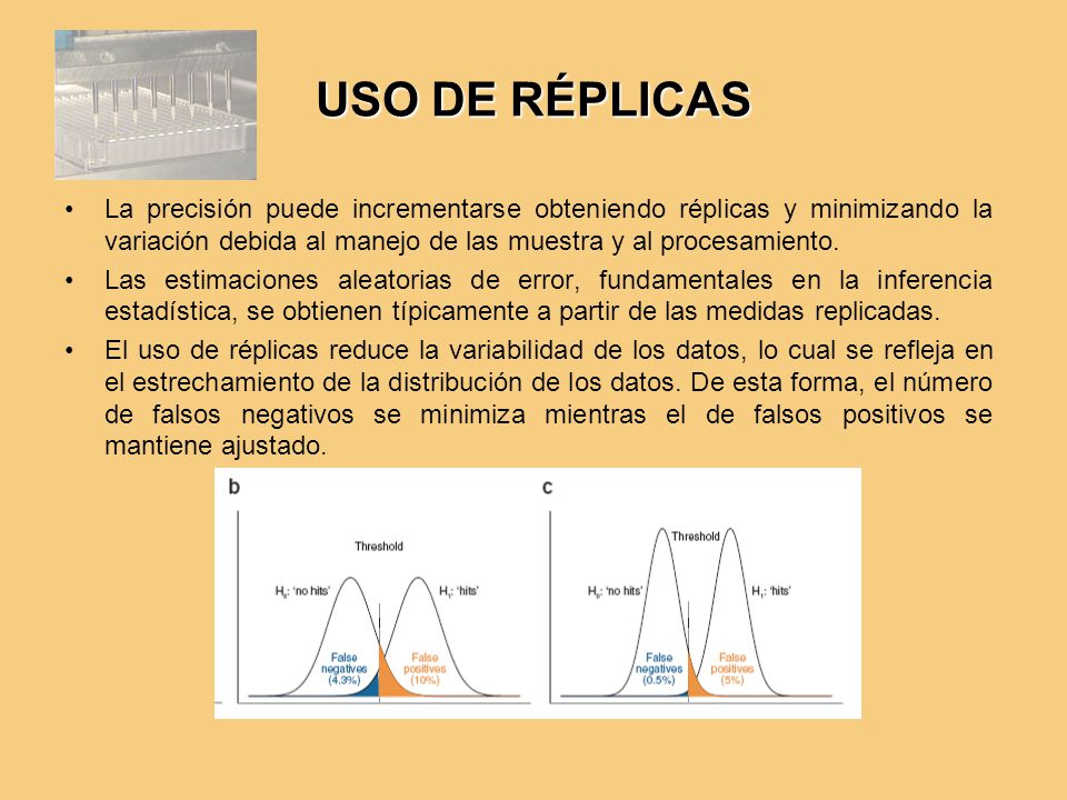 USO DE RÉPLICAS La precisión puede incrementarse obteniendo réplicas y minimizando la variación debida al manejo de las muestra y al procesamiento.