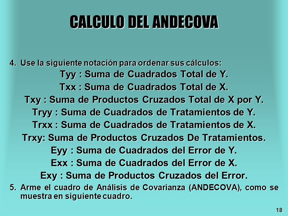 CALCULO DEL ANDECOVA Tyy : Suma de Cuadrados Total de Y.