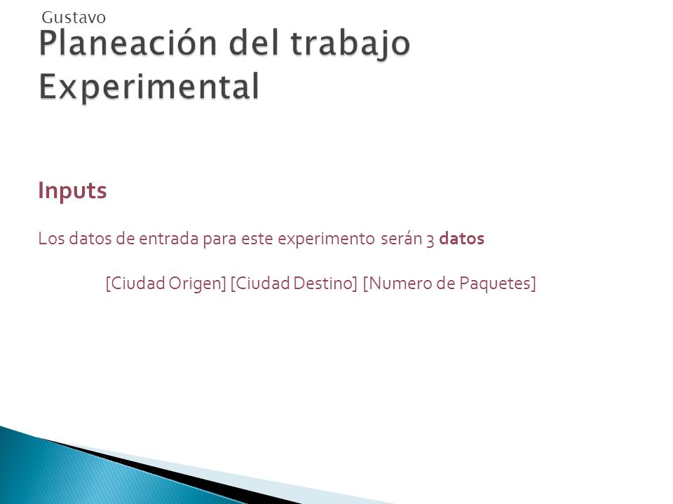 Planeación del trabajo Experimental