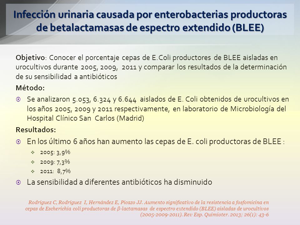 Infección urinaria causada por enterobacterias productoras de betalactamasas de espectro extendido (BLEE)