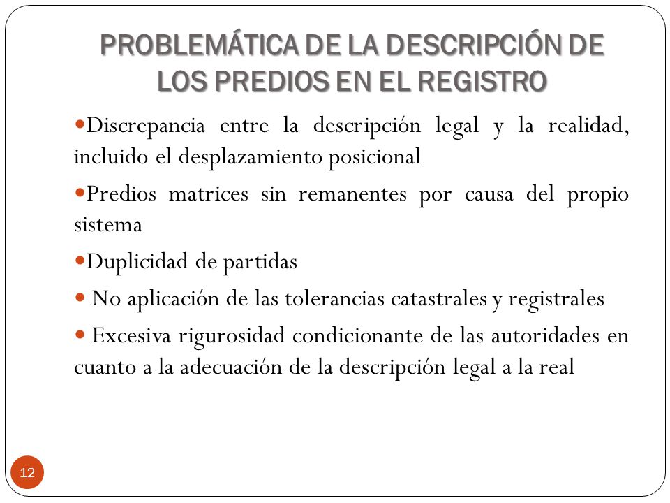 PROBLEMÁTICA DE LA DESCRIPCIÓN DE LOS PREDIOS EN EL REGISTRO