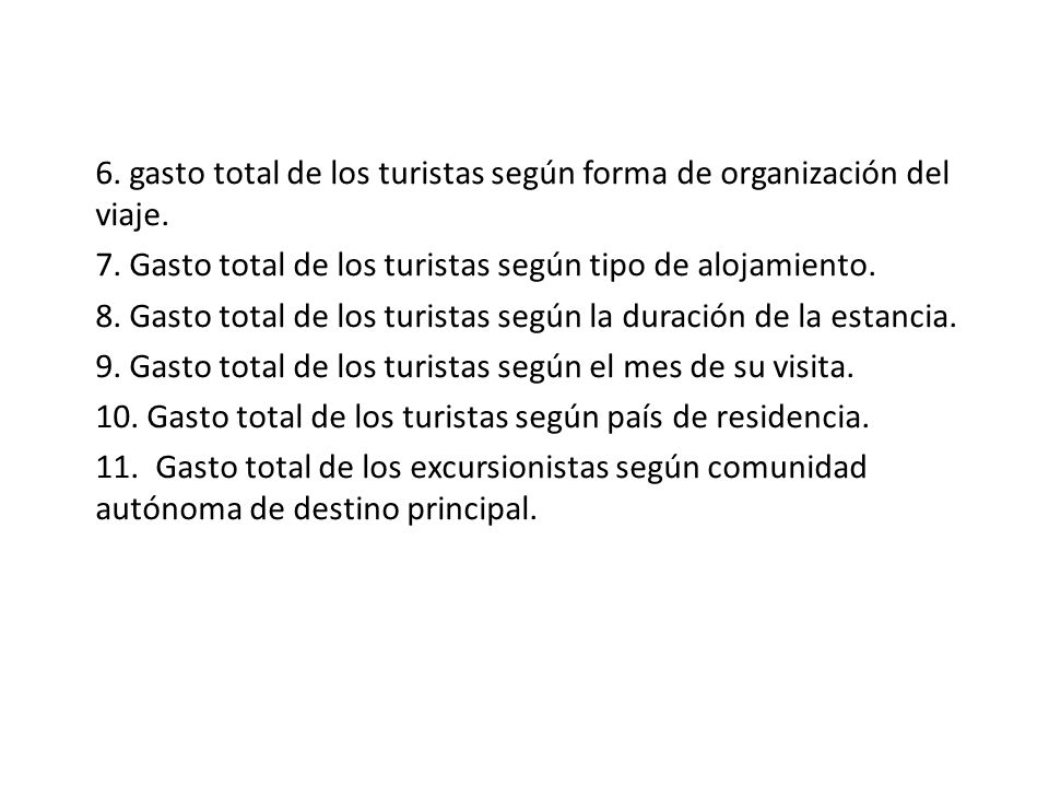 7. Gasto total de los turistas según tipo de alojamiento.