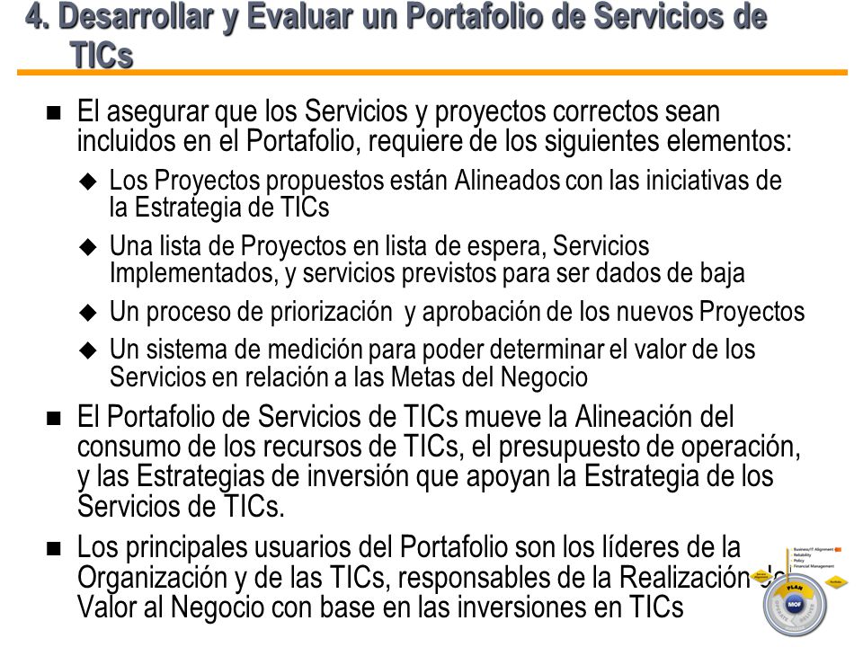 4. Desarrollar y Evaluar un Portafolio de Servicios de TICs