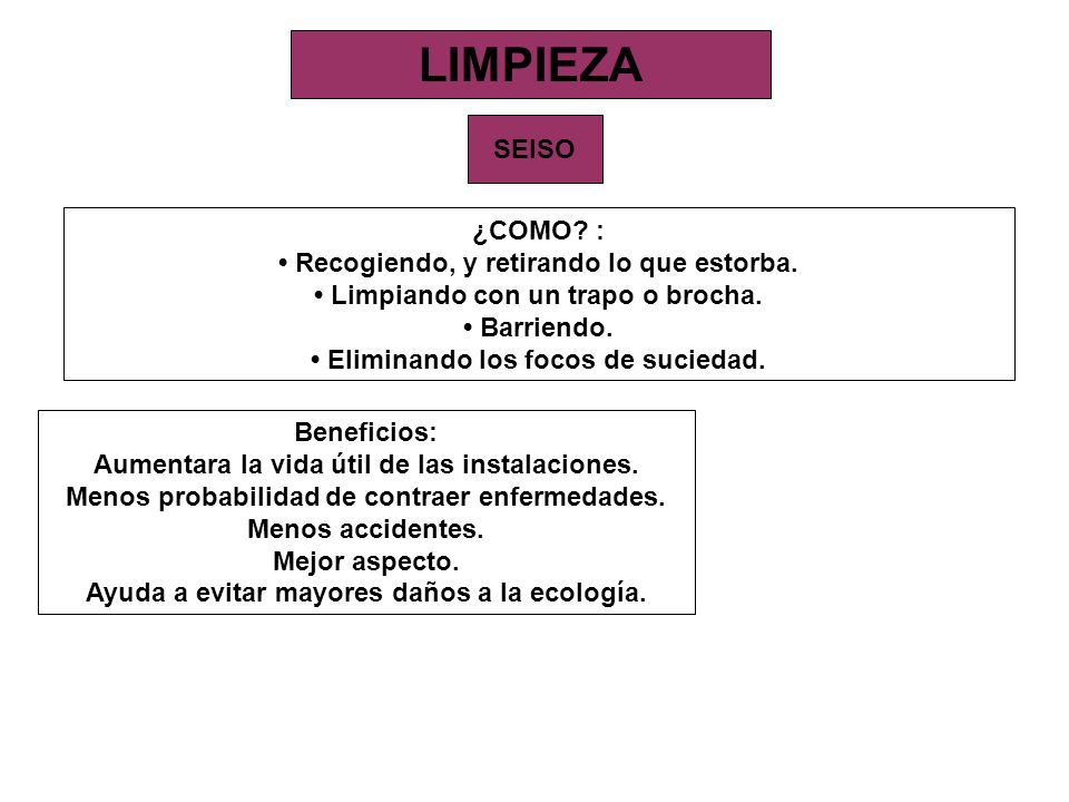 LIMPIEZA SEISO ¿COMO : • Recogiendo, y retirando lo que estorba.