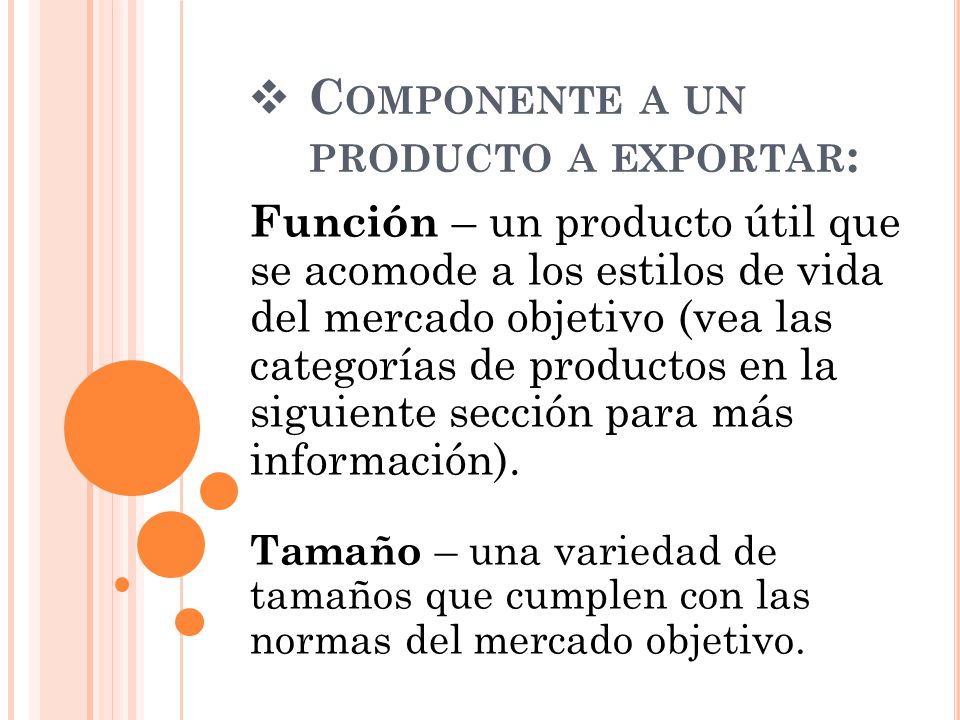 Componente a un producto a exportar: