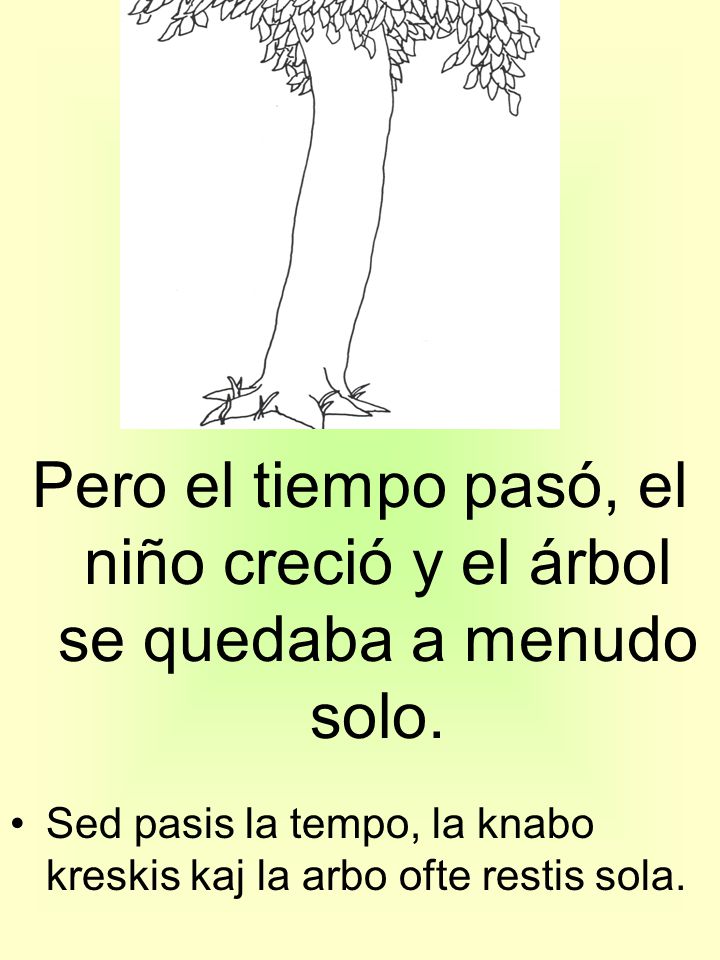 Pero el tiempo pasó, el niño creció y el árbol se quedaba a menudo solo.